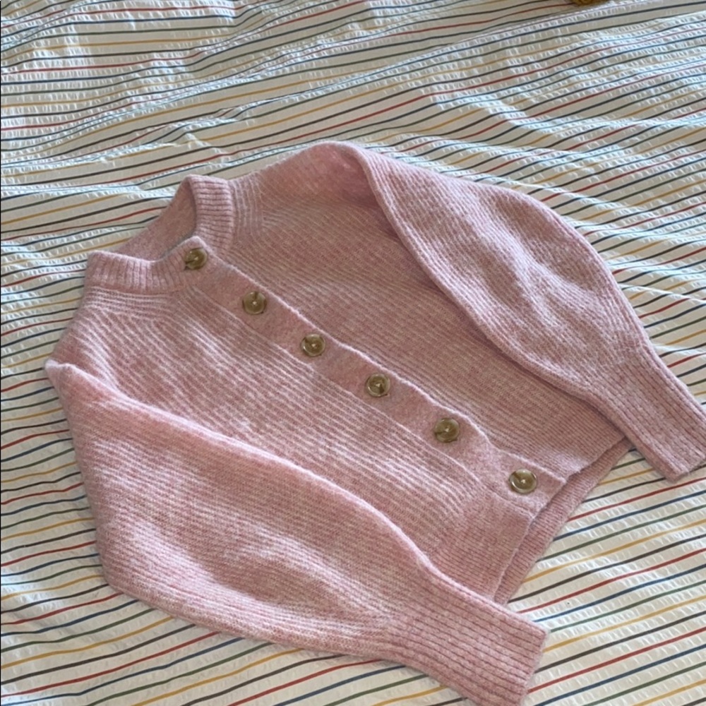 Everlane cropped alpaca cardigan in rose